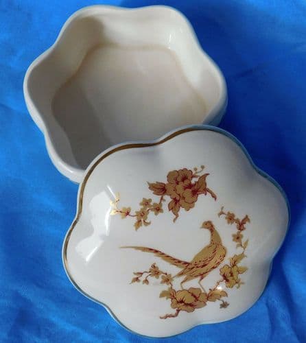 Royal Worcester Palissy trinket pot with lid golden pheasant Royale game bird